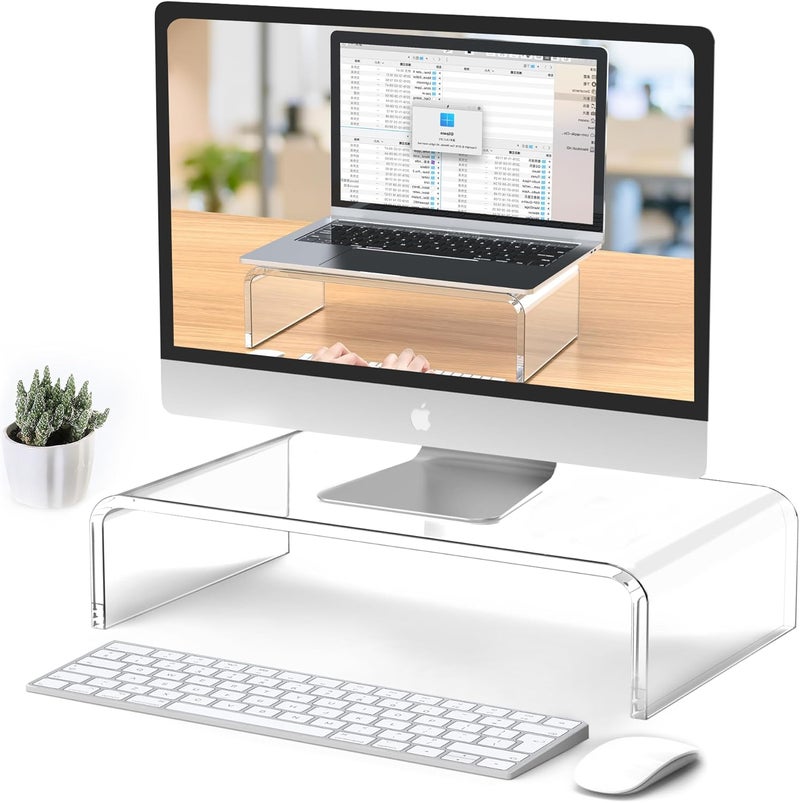 Beimu Acrylic Monitor & Laptop Stand Riser - Clear Computer & Laptop Stand for Desk - Compatible with iMac, MacBook & All Notebooks - White Aesthetic Decoration for Office & Home - Image 1